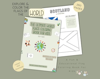 World Flags Coloring Book, Kids Geography, Homeschool (Digital Download)