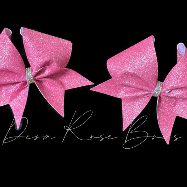 Space Bun Glitter Pigtail Bow Set - You Choose Color- cheerleading - Dance bows