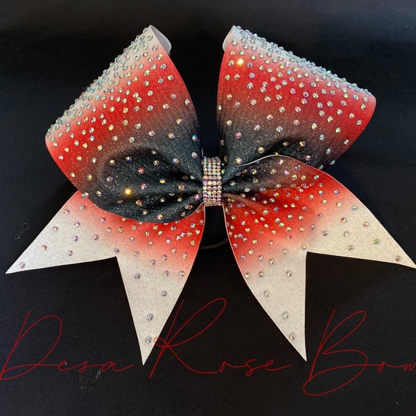 Red and Black Ombre Bling Glitter Rhinestone Bow- cheer - dance