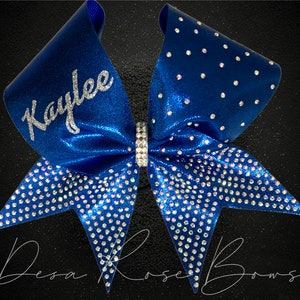 Royal Blue Bow with custom name and Rhinestones- Competition Bow