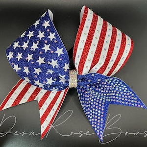American Flag Rhinestone Cheer Bow- Patriotic Bow- Red, White & Blue