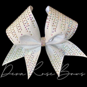 Waterfall Rhinestone Cheer Bow- You choose color- White glitter Hair Bow