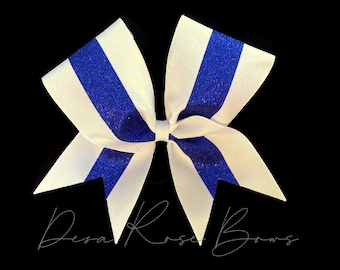 Blue & White cheer bow - Sports Hair Bow - Softball hair bow