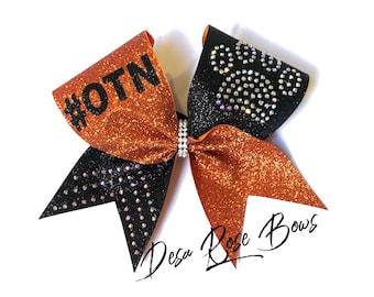 Paw Print Pride- Customized glitter bow- Rhinestone cheer bow