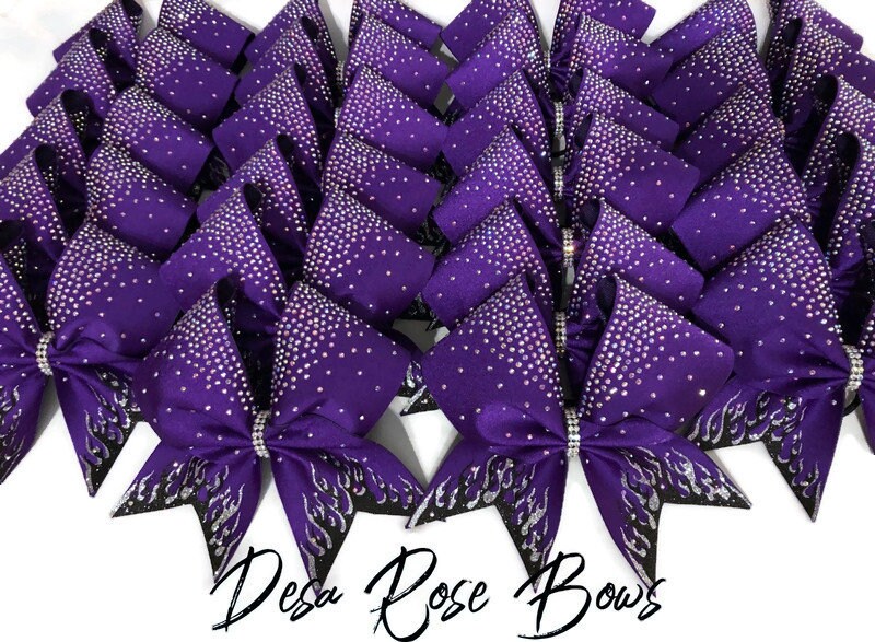 This girl is on Fire Cheer Bow- Purple Flames cheer bow bling