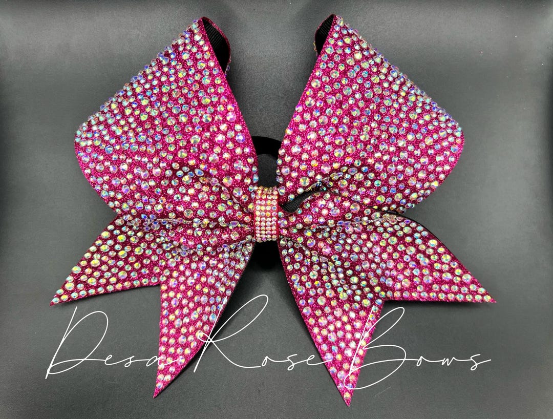 Pink Rhinestone Bow Hot Pink Rhinestone Cheer Bow – “royalty” Bling- Dance Gymnastics Hair ...
