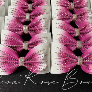 Hot Pink Ombré Glitter Tailless Rhinestone Bow - Cheer Bow - Dance