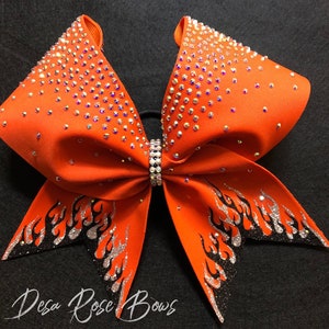 This girl is on Fire Cheer Bow- Orange, black, and silver- Bows for dancers