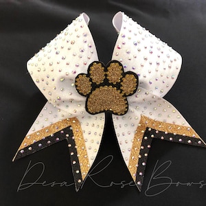 Paw Print Pride- Glitter and Rhinestone bow- Cheer, dance, softball Hair Bow