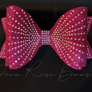 Hot Pink Sophia Tailless Glitter Bow - - Solid color Rhinestone Dolly Bow