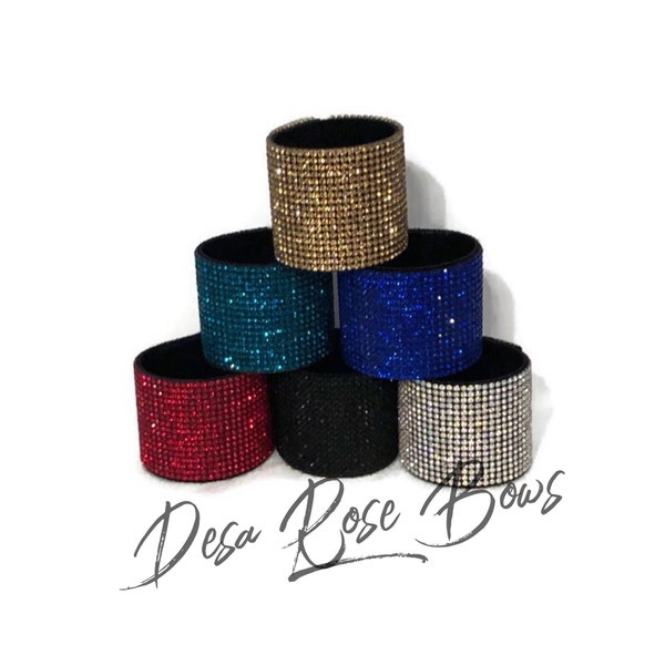 Sport Rhinestone Ponytail Cuffs- Black Base - Multiple sizes available