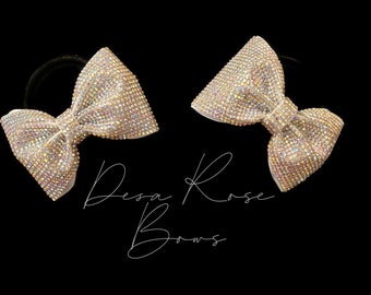 Full Bling Pigtail Rhinestone Bows- Cheer Dance Bows
