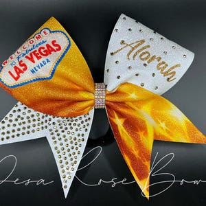 Vegas bows gold bow Elite Hair Bows: Triple Ribbon Layered Cheer Hair Bow  main image 3