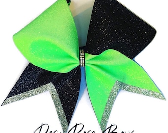 Neon Green and Black Glitter Cheer Bow