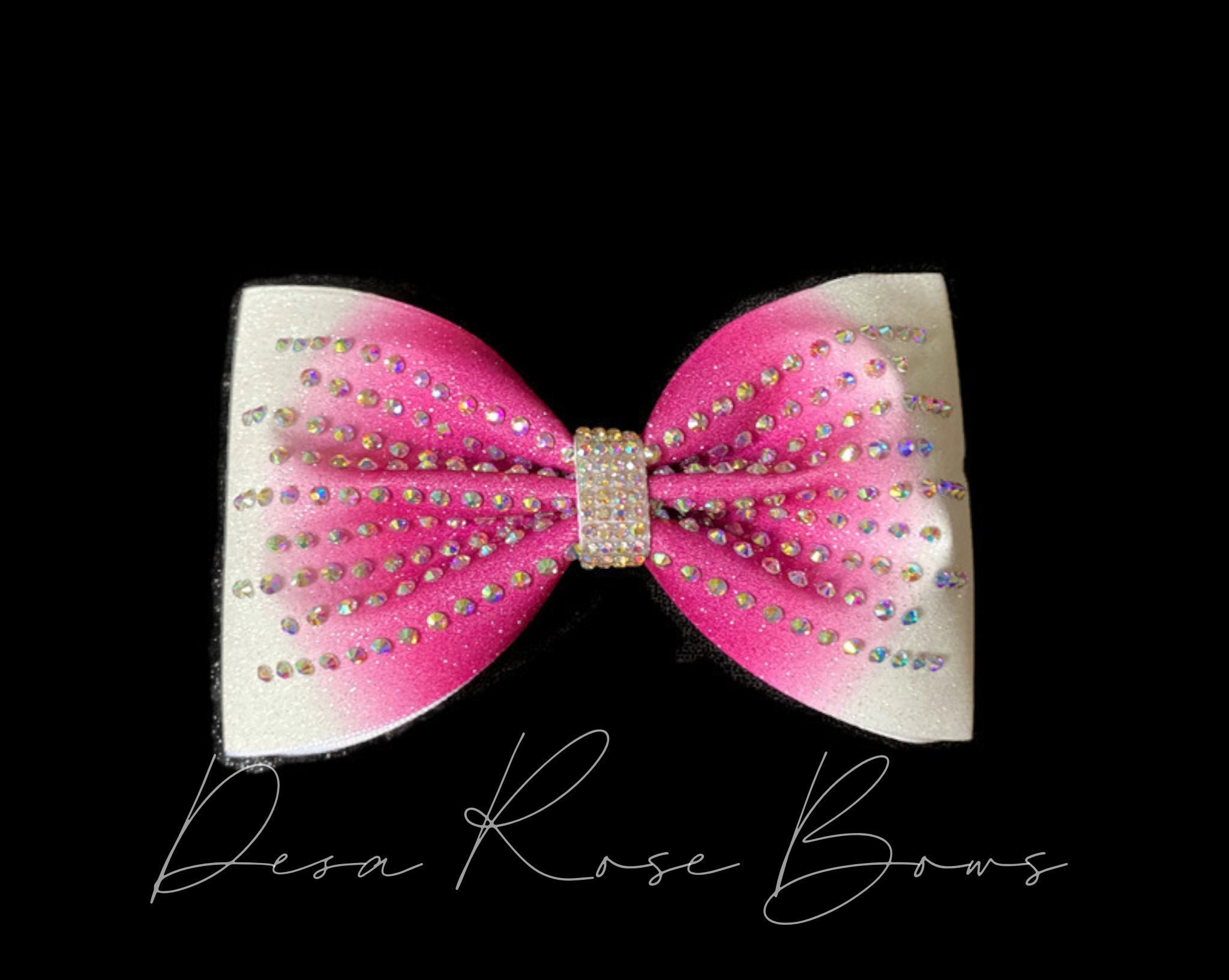 Hot PINK 4 tailless rhinestone Fabric Cheer Bow
