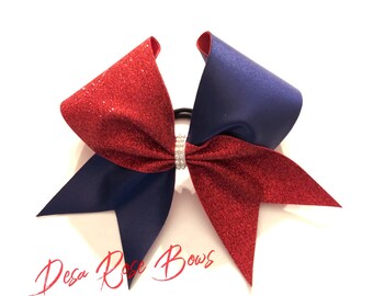 Navy & Glitter Red Cheer Bow ~ Sports Bow ~ Softball Bow