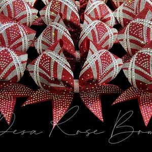 Red and Silver- Aurora Rhinestone and Glitter Bow - Cheer Bow- Dance
