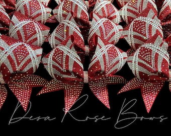 Red Glitter Cheer Bow – Aurora Rhinestone Dance Bow