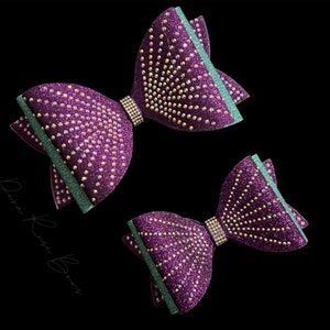 Purple and Mermaid Blue Sophia Tailless glitter bow, two sizes available- Rhinestone Dolly Bow