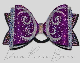 Mystical Tailless Dolly Bow- Cheer Bow- Dane Bow- Big competition bow- Purple and silver