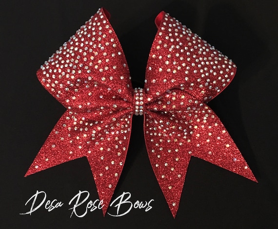 Red Glitter Rhinestone Bow – Competition Hair Bow for Cheer & Sports