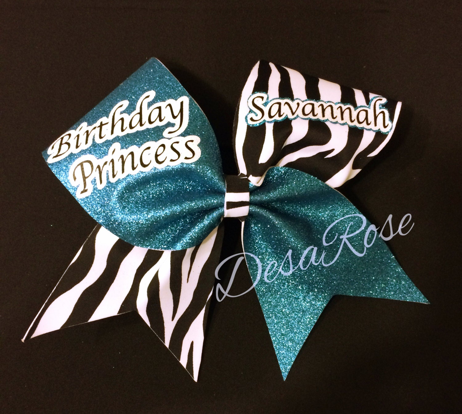 Teal and Black Ombré Glitter Tailless Rhinestone Bow Cheer 