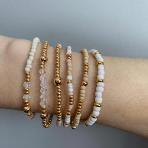 beaded bracelet stack, seed bead bracelets, 14k gold plated bracelet, stacking bracelets, dainty gold bracelets, gold beaded bracelet stack