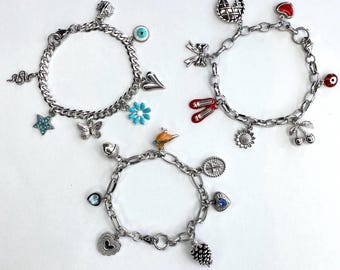Custom Silver Charm Bracelet: Personalized Stainless Steel Jewelry, silver charm bracelet gift for her, cute birthday gifts for girls,