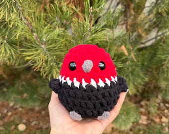 cute Little Woodpecker plushie, handmade crochet Amigurumi stuffed animal.