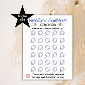 Printable vasectomy tracker, vasectomy gift for him, vasectomy countdown, vasectomy care package, vasectomy gift basket, post-vasectomy care