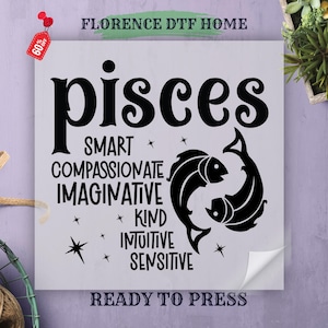 Lectura de la carta natal del zodíaco de Piscis, transferencia DTF, lectura del horóscopo profesional, camiseta inteligente lista para prensar, transferencia térmica, hoja de transferencia DTF