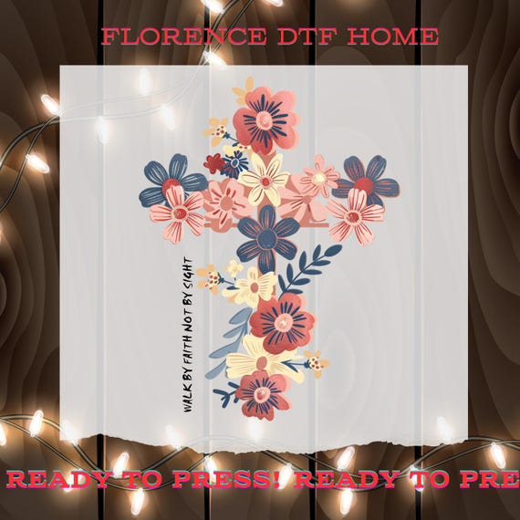 Vintage Floral Cross DTF Transfer, Faith Inspired Artwork Ready To Press, Floral Cross Christian Heat Press, Floral Cross Art Dtf Gang Sheet