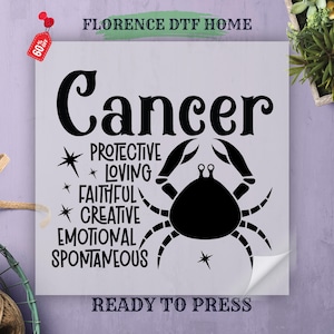 Lectura de la carta natal del zodíaco de Cáncer, transferencia DTF, lectura del horóscopo profesional, camiseta protectora del amor lista para prensar, transferencia térmica, hoja de transferencia DTF