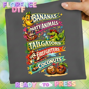 Baseball Mascot Party DTF Transfer, Banana Tailgate Party Animals Ready To Press, Colorful Summer Sports Shirt Heat Transfer, Dtf Gang Sheet