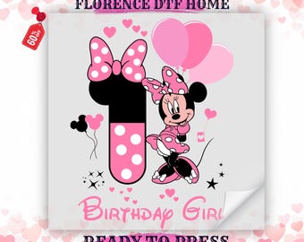 Personalization Minnie Birthday Girl Dtf Transfer, Coquette Balloon Shirt Ready to Press, Valentine Clothes Heat Transfer, Dtf Gang Sheet