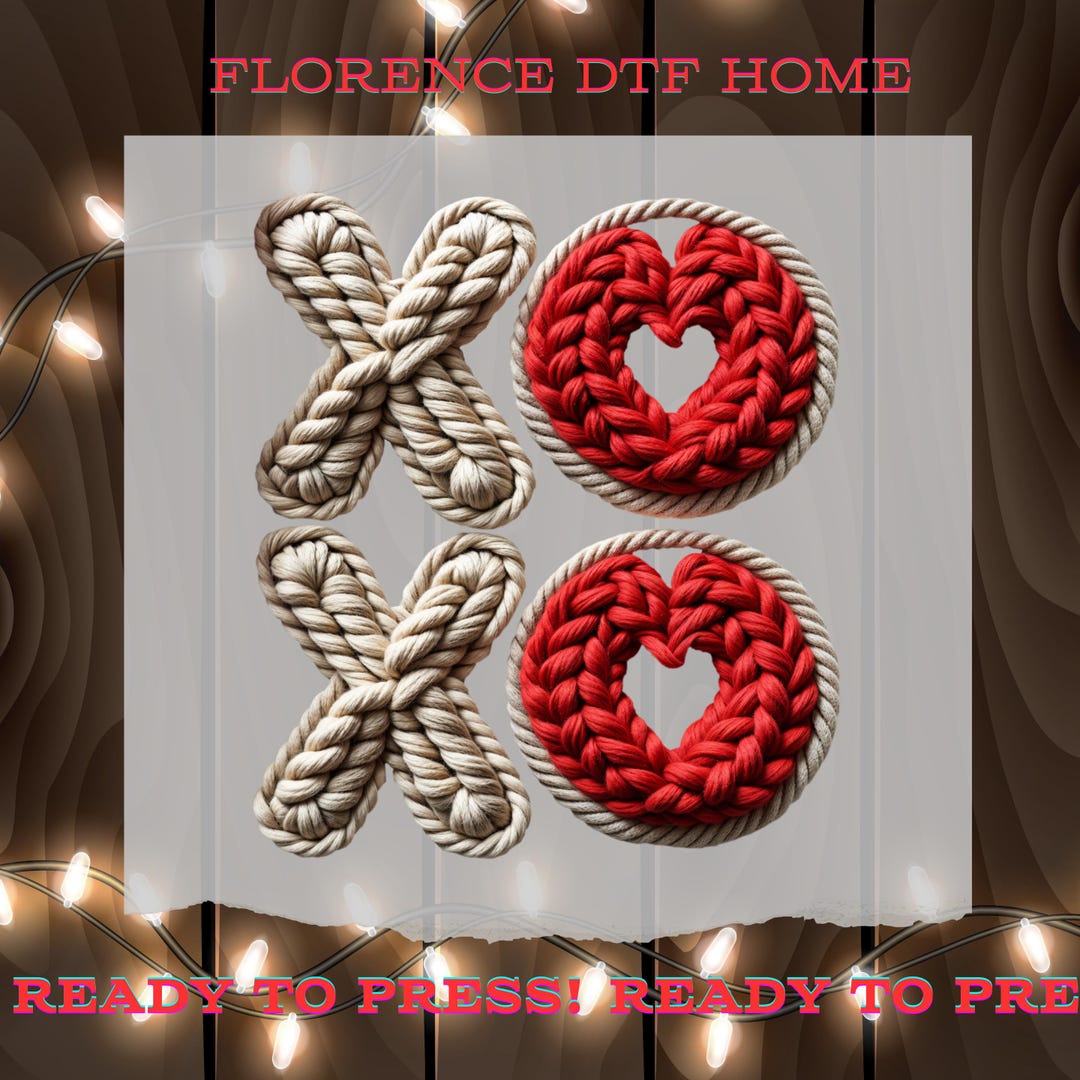 XO Valentine DTF Transfer, Rope Heart Love Ready to Press, Red Rope ...