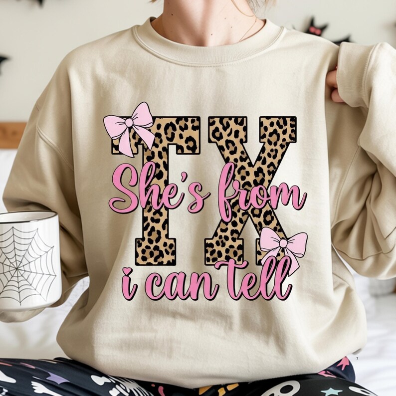 Leopard She's From Texas I Can Tell DTF Transfer, Pink Bow Western ...