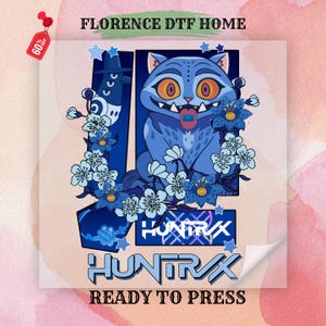 May include: A blue graphic featuring a cartoon cat with a tongue sticking out, surrounded by blue flowers and stars. The text "HUNTRAX" and "READY TO PRESS" are also visible. The image has a "60% OFF" tag.