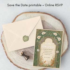 Art Nouveau Forest Save The Date Wedding Printable Online RSVP Whimsical Botanical Elven Invitation Nature Inspired Fantasy Wedding RSVP