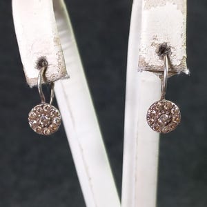 Antique Vintage Ukraine Ukrainian Sterling 925 Silver Ag Earrings Stone Fianit Cute Girl Woman Stylish Nice Retro cubic zirconia Round old