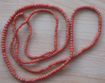 ANTIQUE Red Coral 41gr Original Undyed Natural GENUINE BEADS Necklace Vintage Mediterranean Salmon Color Retro Jewellery Ukraine Folk Lentil