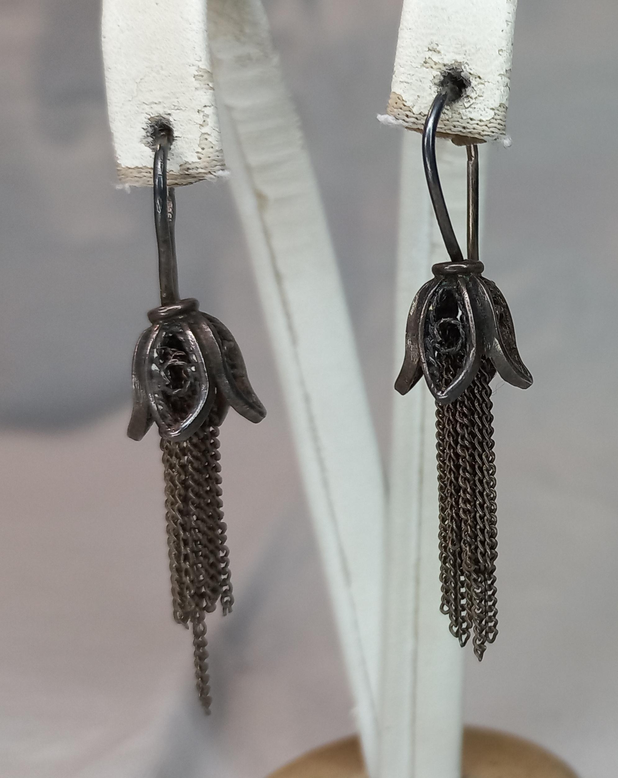 Boucles D'oreilles Vintage Plaqué Argent URSS Soviétique - Occasion En Bon état, Bijou Ancien Et Unique