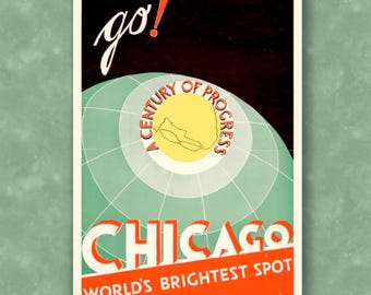 Chicago Wall Art For Airbnb Retro Travel Poster Midwest Apartment Decor Illinois Art Print Chicago Print Chicago Housewarming Gift