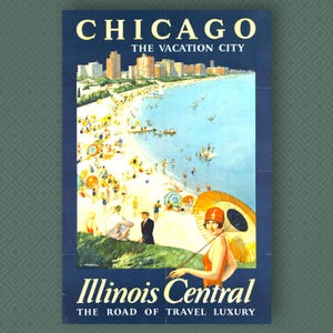 Chicago Travel Poster Vintage Art Retro Chicago Print Beach Decor Chicago Vintage Travel Wall Art Nostalgic Home Decor Chicago Housewarming