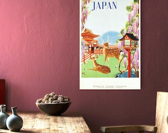 Japan Travel Print Poster Japanese Poster Art Decor Japanese Railway Poster Print Japanese Art Print Vintage Travel Poster Print Deer Art