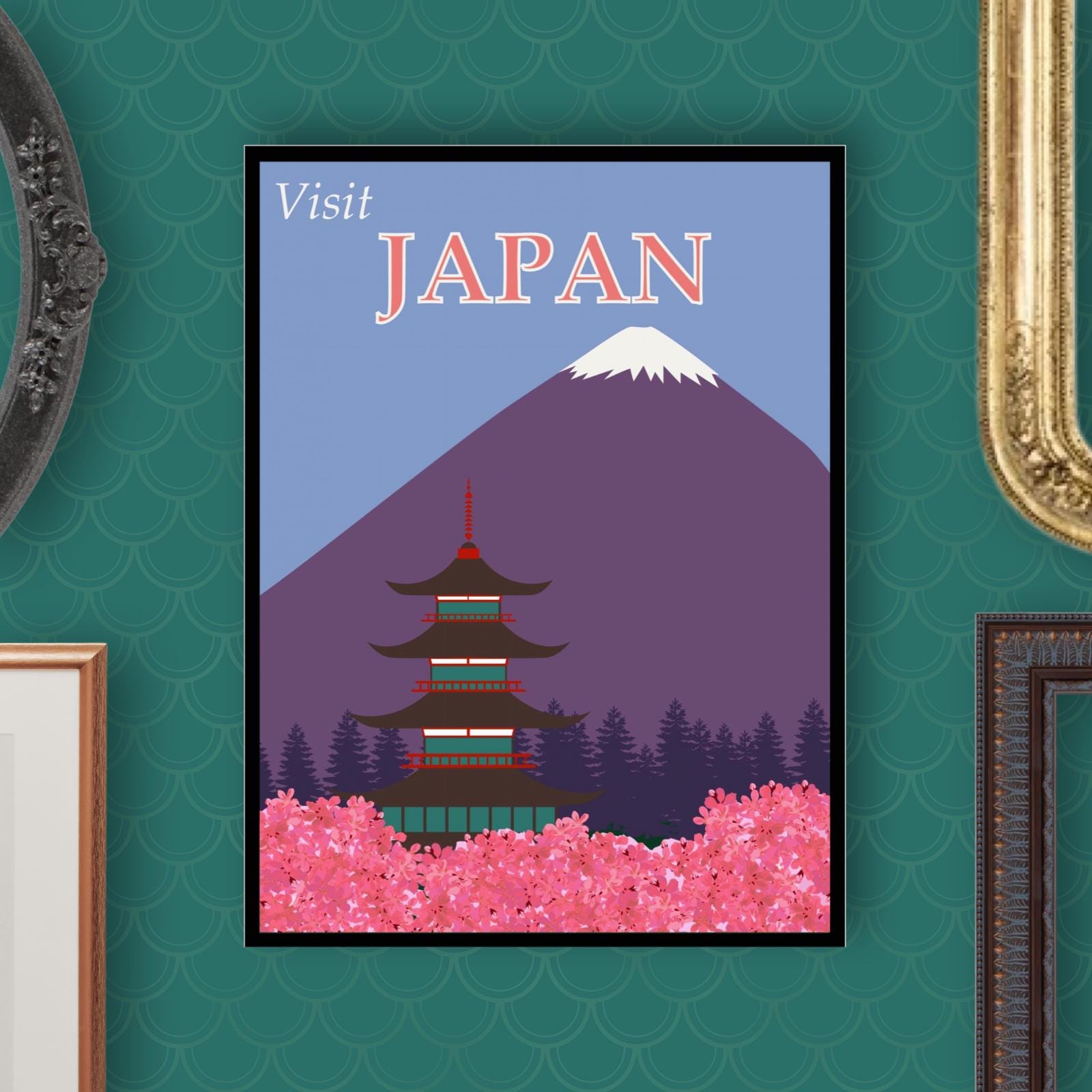 Visit Japan Print Visit Japan Poster Mount Fuji Travel Art Japanese ...