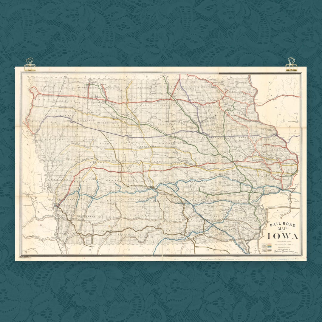 Iowa Railroad Map Print: Vintage Wall Art - Etsy