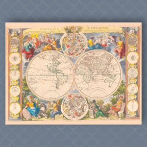 World Map Art Print Hemisphere World Map Print French Vintage Map Print Antique World Map Wall Art World Map Poster Historic Print Decor