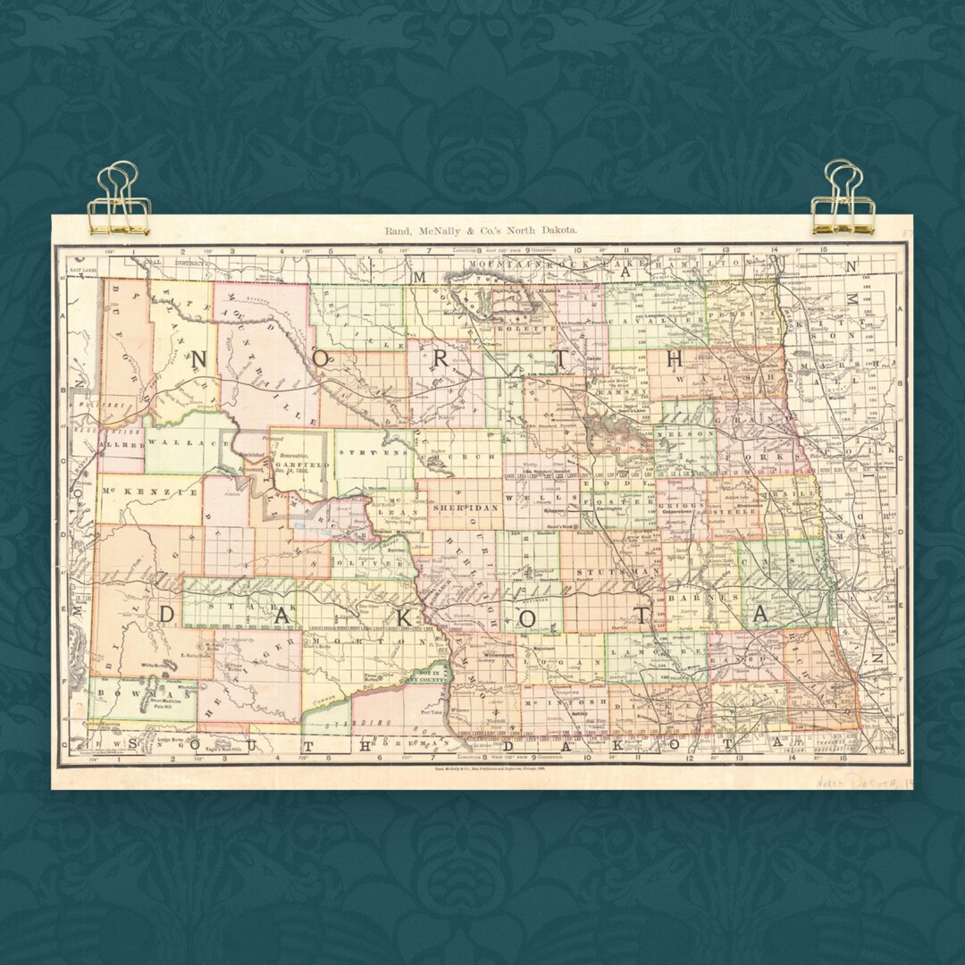 Vintage North Dakota Map Print: 1892 Atlas Wall Art - Etsy