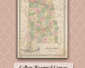 Alabama Map Print: Vintage Style Canvas Wall Art